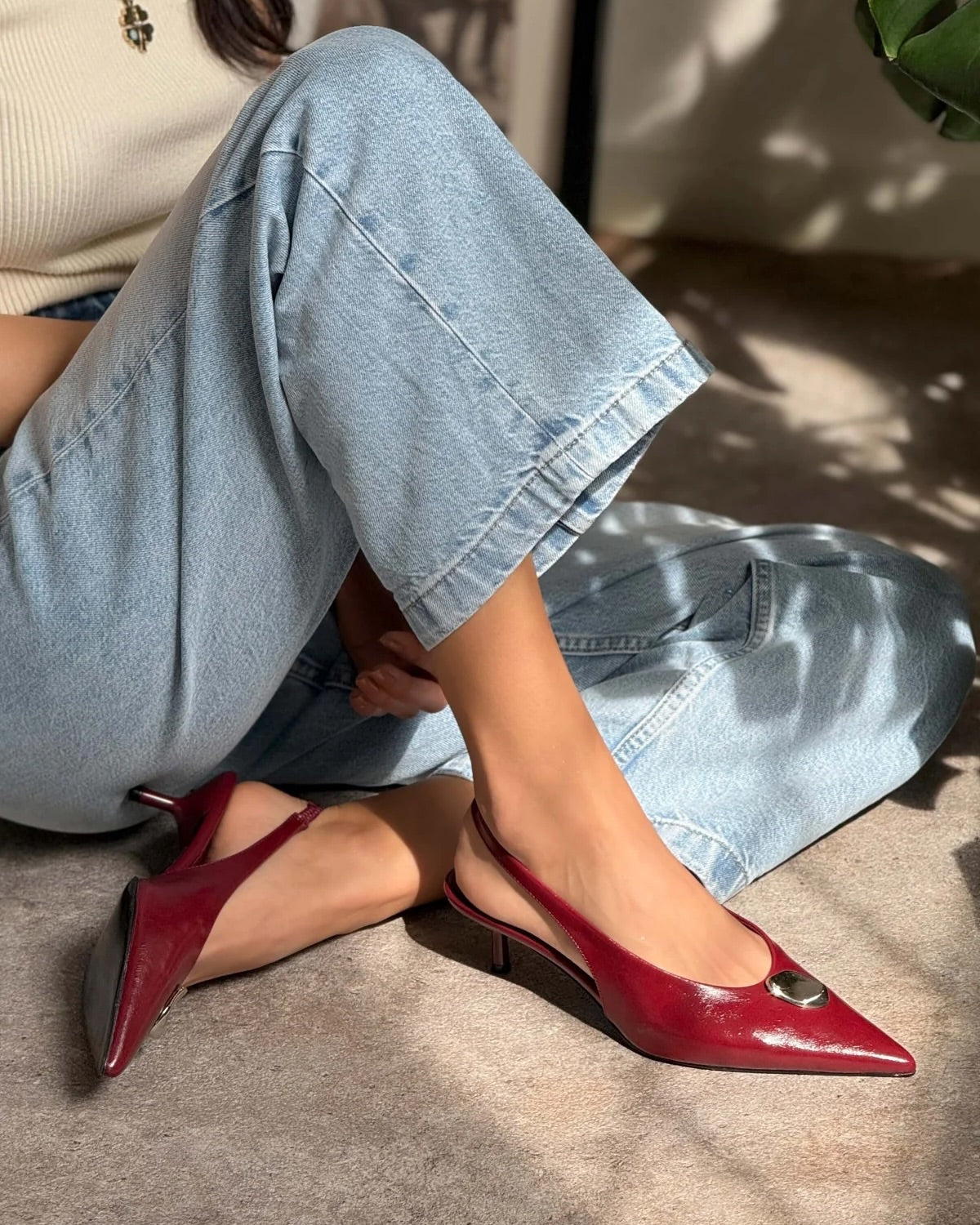 Këpucë Slingback me Takë – Burgundy Red