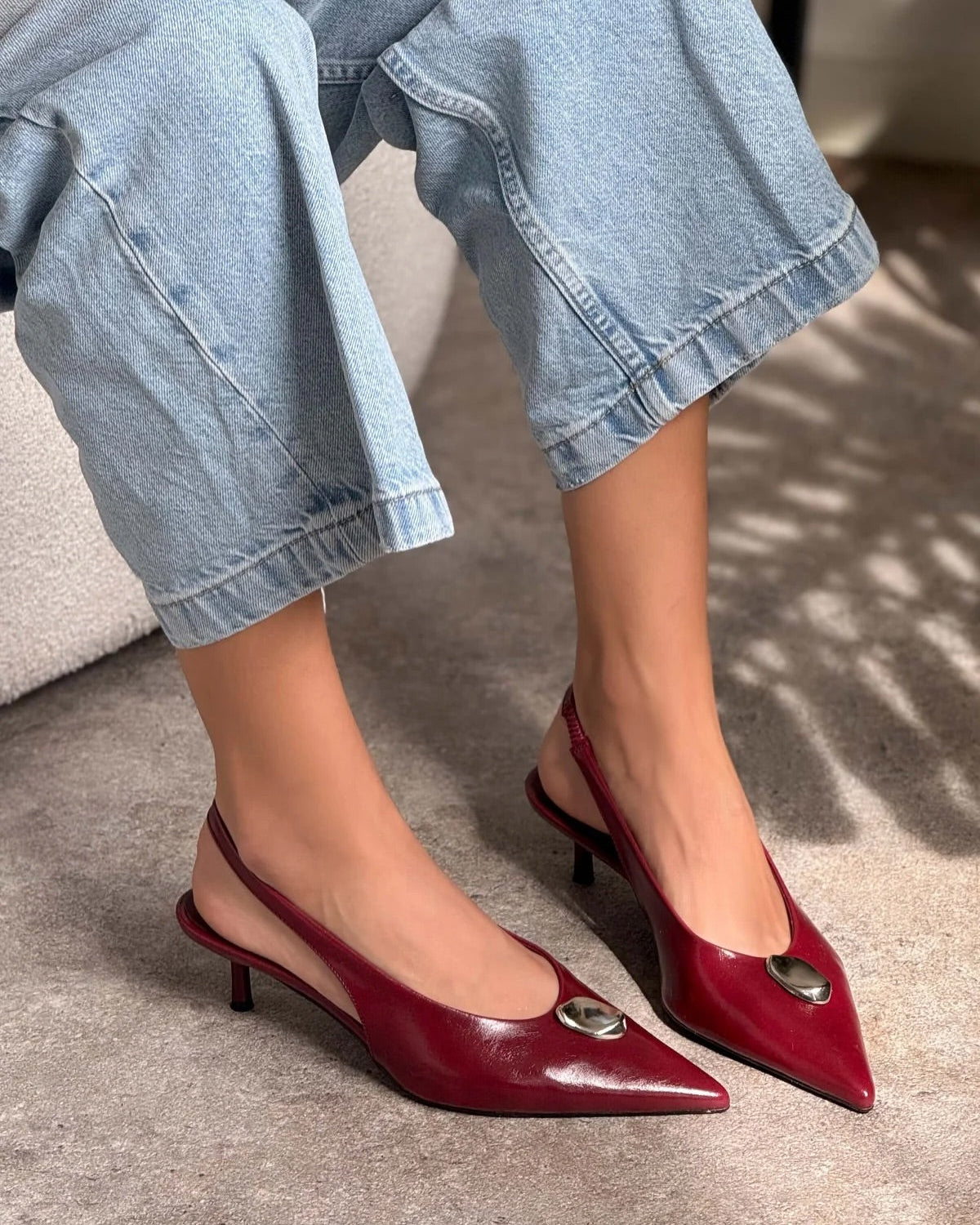 Këpucë Slingback me Takë – Burgundy Red